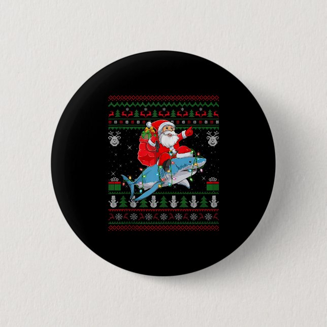 Funny Santa Riding Shark Ugly Christmas Sweaters S 6 Cm Round Badge (Front)