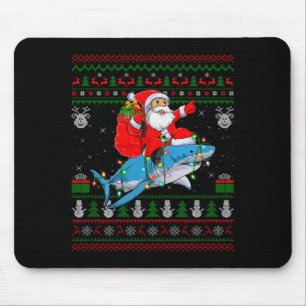 Funny Santa Riding Shark Ugly Christmas Sweaters S Mouse Pad