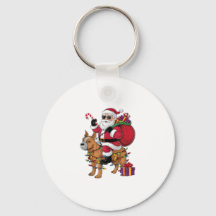 Funny Santa Riding Staffordshire Bull Terrier Dog  Key Ring
