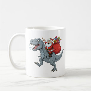 Funny Santa Riding T Rex Dinosaur Christmas Coffee Mug