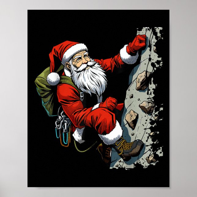 Funny Santa Rock Climbing Christmas Xmas Boulderin Poster (Front)