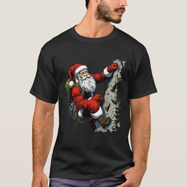 Funny Santa Rock Climbing Christmas Xmas Boulderin T-Shirt (Front)