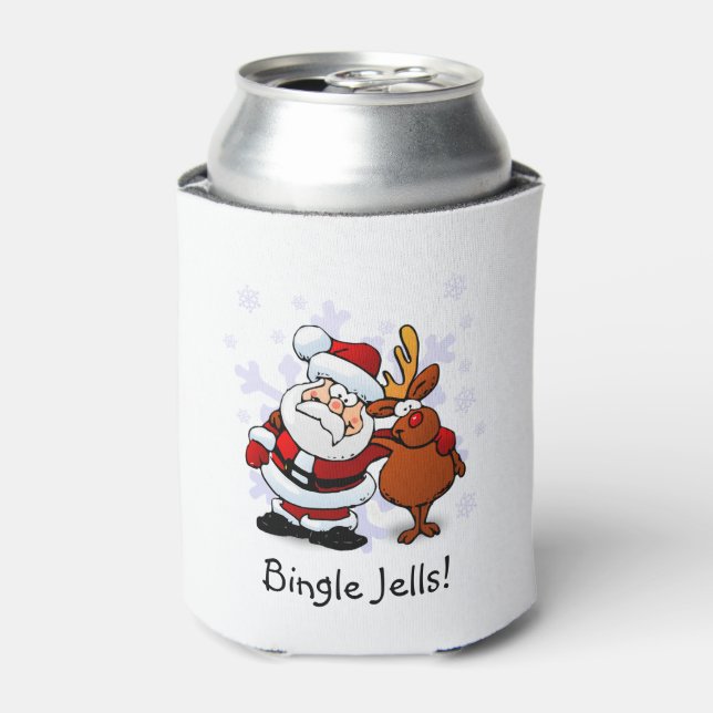 Funny Santa & Rudolph Holiday Can Cooler (Can Front)