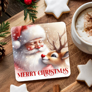 Funny Santa Rudolph Xmas Coaster Cartoon Style Art