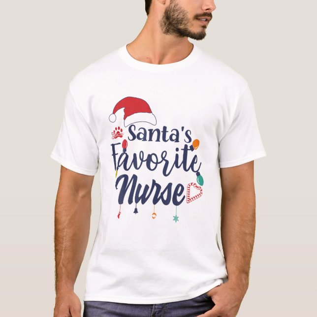 Funny Santa’S Favorite Nurse Merry Christmas Match T-Shirt (Front)