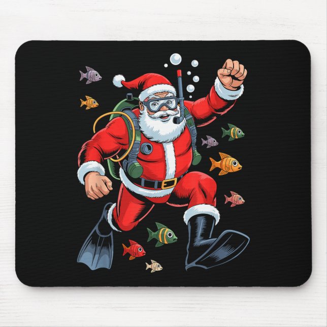 Funny Santa Scuba Diving Lover Holiday Christmas X Mouse Pad (Front)