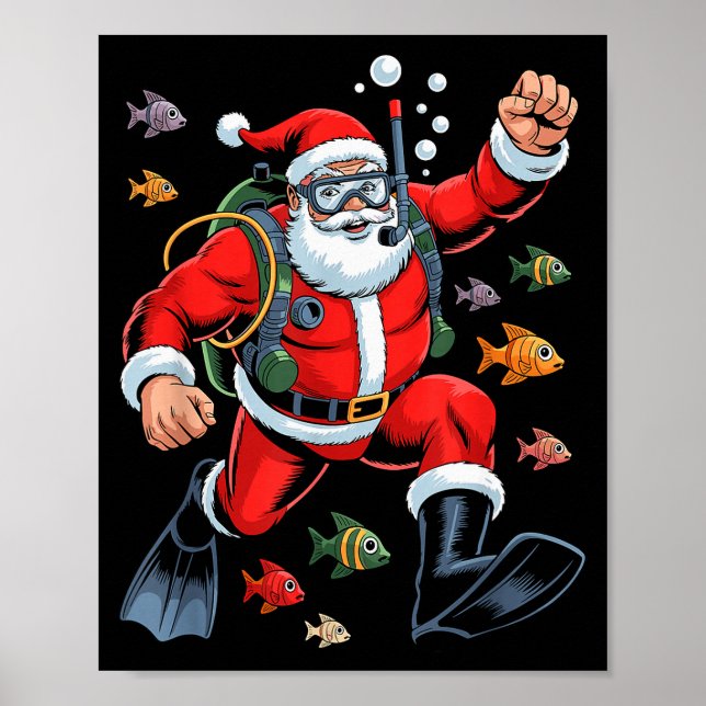 Funny Santa Scuba Diving Lover Holiday Christmas X Poster (Front)