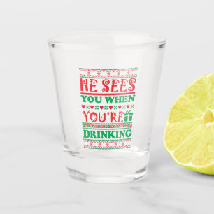 Funny Santa sees drinking party Shot Glass
