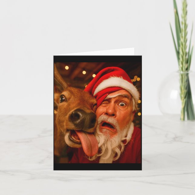 Funny Santa Selfie Reindeer Men Women Kids Christm Card (Front)