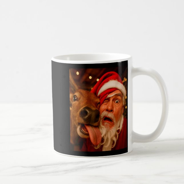 Funny Santa Selfie Reindeer Men Women Kids Christm Coffee Mug (Right)