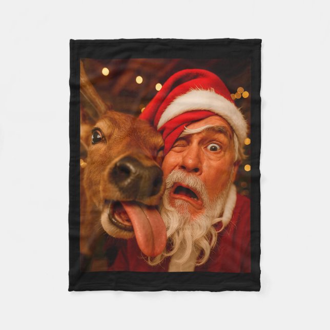 Funny Santa Selfie Reindeer Men Women Kids Christm Fleece Blanket (Front)