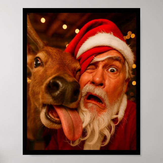 Funny Santa Selfie Reindeer Men Women Kids Christm Poster (Front)