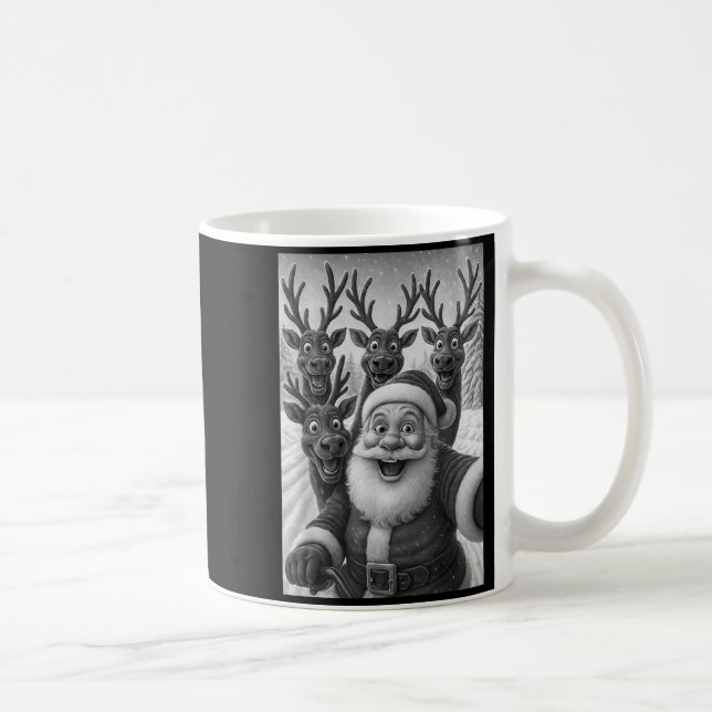 Funny Santa Selfie With Reindeer Christmas  Coffee Mug (Right)