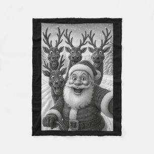 Funny Santa Selfie With Reindeer Christmas  Fleece Blanket