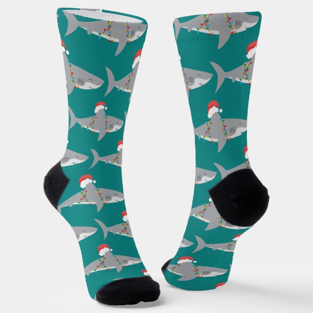 Funny Santa Shark Christmas Socks (Angled)