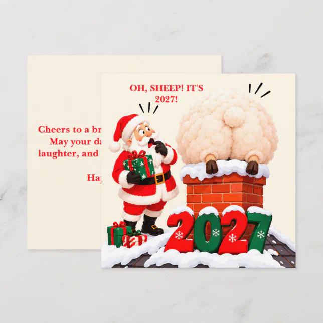 Funny Santa Sheep Stuck in Chimney Christmas 2027 Holiday Card | Zazzle