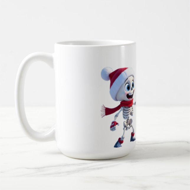 Funny Santa Skeletons Having a Snowball Fight  Coffee Mug (Left)
