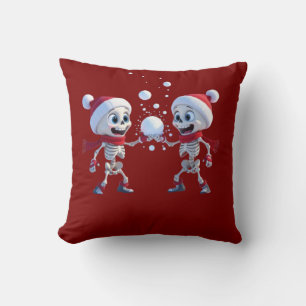 Funny Santa Skeletons Having a Snowball Fight  Cushion