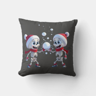 Funny Santa Skeletons Having a Snowball Fight  Cushion