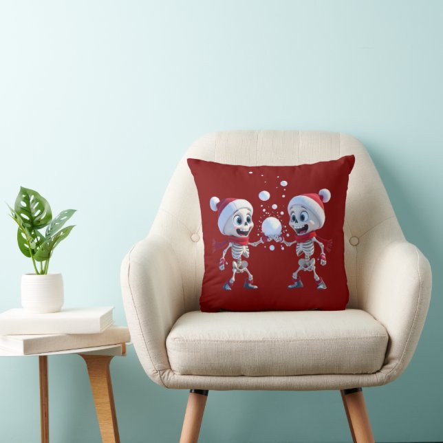 Funny Santa Skeletons Having a Snowball Fight  Cushion (Chair)