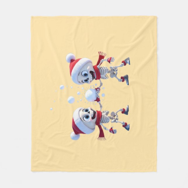 Funny Santa Skeletons Having a Snowball Fight  Fleece Blanket (Front)