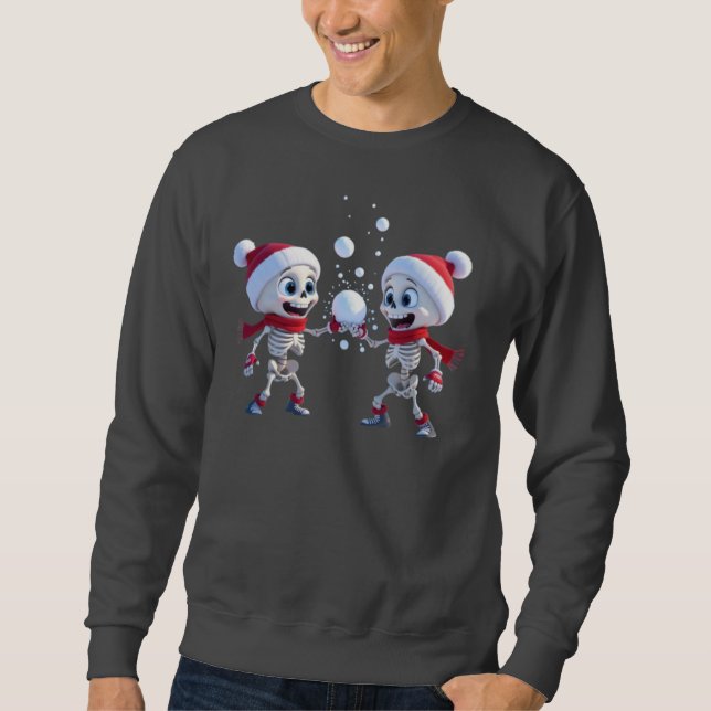 Funny Santa Skeletons Having a Snowball Fight  Sweatshirt (Front)