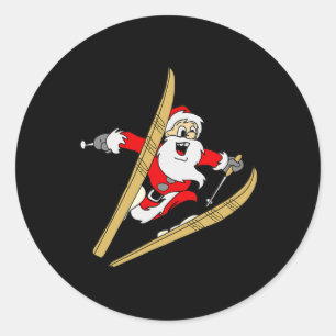Funny Santa Skiing Christmas Ski Gift Xmas Classic Round Sticker