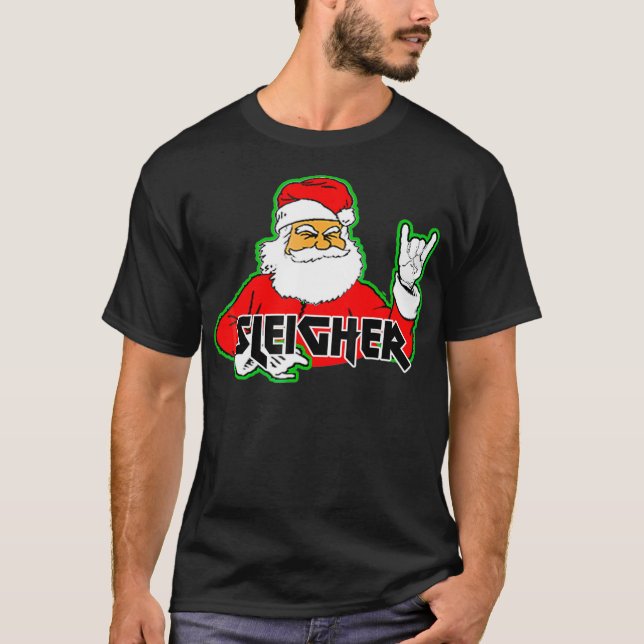FUNNY Santa Sleigher Slayer Heavy Metal Ugly Chris T-Shirt (Front)