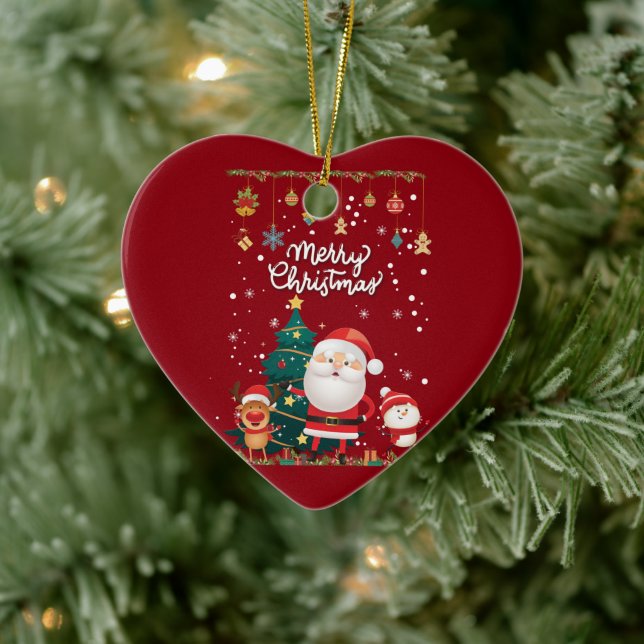 Funny Santa, Snowman, Reindeer Merry Christmas Ceramic Ornament (Tree)
