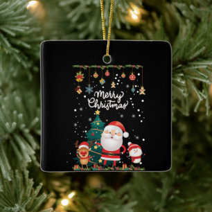 Funny Santa, Snowman, Reindeer Merry Christmas Ceramic Ornament