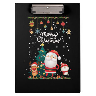 Funny Santa, Snowman, Reindeer Merry Christmas Clipboard