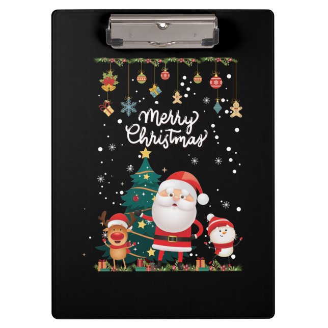 Funny Santa, Snowman, Reindeer Merry Christmas Clipboard (Front)