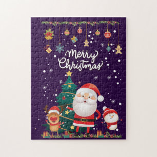 Funny Santa, Snowman, Reindeer Merry Christmas Jigsaw Puzzle
