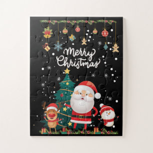 Funny Santa, Snowman, Reindeer Merry Christmas Jigsaw Puzzle