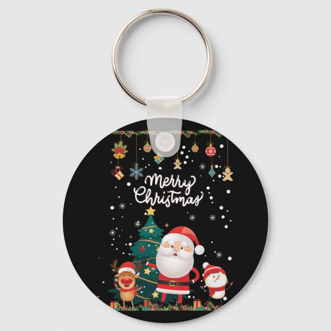 Funny Santa, Snowman, Reindeer Merry Christmas Key Ring (Front)