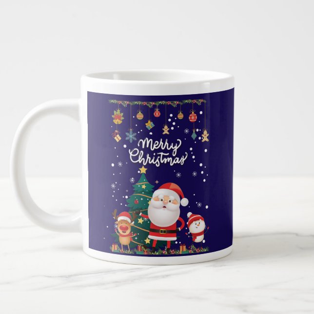 Funny Santa, Snowman, Reindeer Merry Christmas Large Coffee Mug (Left)
