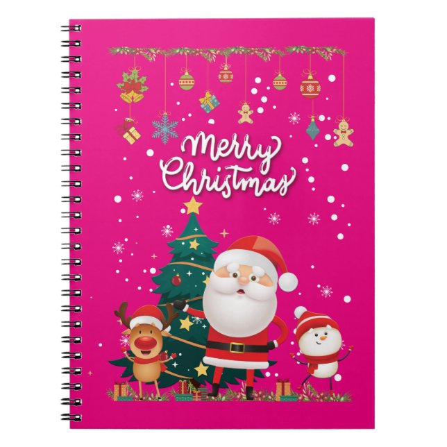 Funny Santa, Snowman, Reindeer Merry Christmas Notebook (Front)