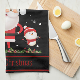 Funny Santa, Snowman, Reindeer Merry Christmas Tea Towel