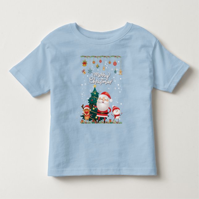 Funny Santa, Snowman, Reindeer Merry Christmas Toddler T-Shirt (Front)
