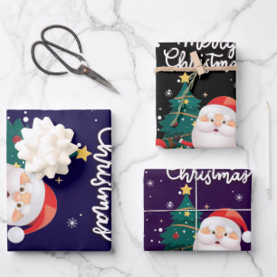 Funny Santa, Snowman, Reindeer Merry Christmas Wrapping Paper Sheet