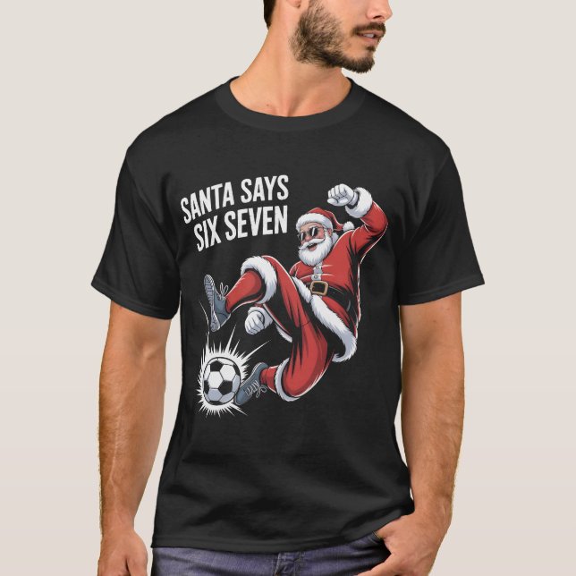 Funny Santa Soccer Kicking Ball Graphic Tee | Chri (Front)