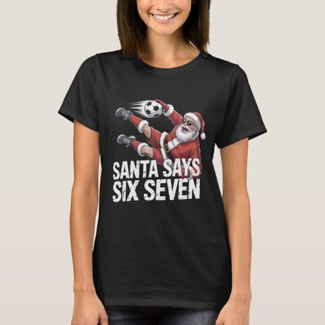 Funny Santa Soccer Kicking Ball Graphic Tee | Chri (Front)
