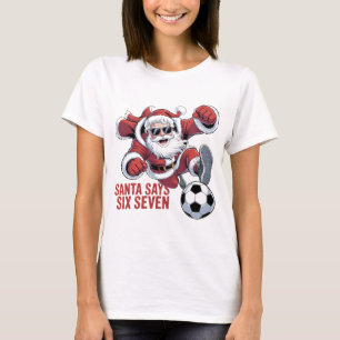 Funny Santa Soccer Kicking Ball Graphic Tee Chri