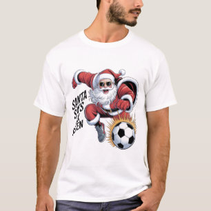 Funny Santa Soccer Kicking Ball Graphic Tee   Chri