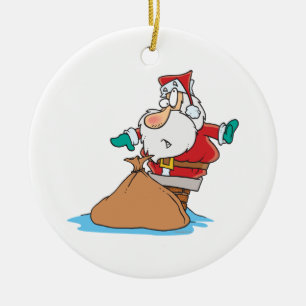 funny santa stuck in chimney cartoon ceramic ornament
