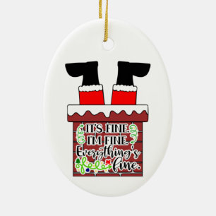 Funny Santa Stuck in Chimney Christmas Humour Ceramic Ornament