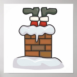funny santa stuck in chimney poster