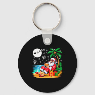 Funny Santa Sungles Drinking Coconut On Beach Chri Key Ring