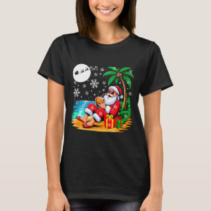 Funny Santa Sungles Drinking Coconut On Beach Chri T-Shirt
