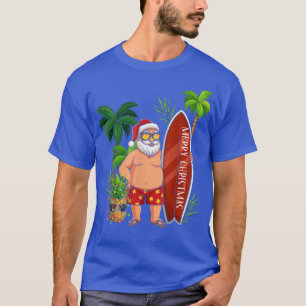 Funny Santa Surfing Merry Christmas In July Santa T-Shirt